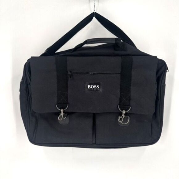 Hugo Boss Men’s Canvas Adjustable Strap Pockets Messenger Laptop Bag Black Large - Picture 1 of 10